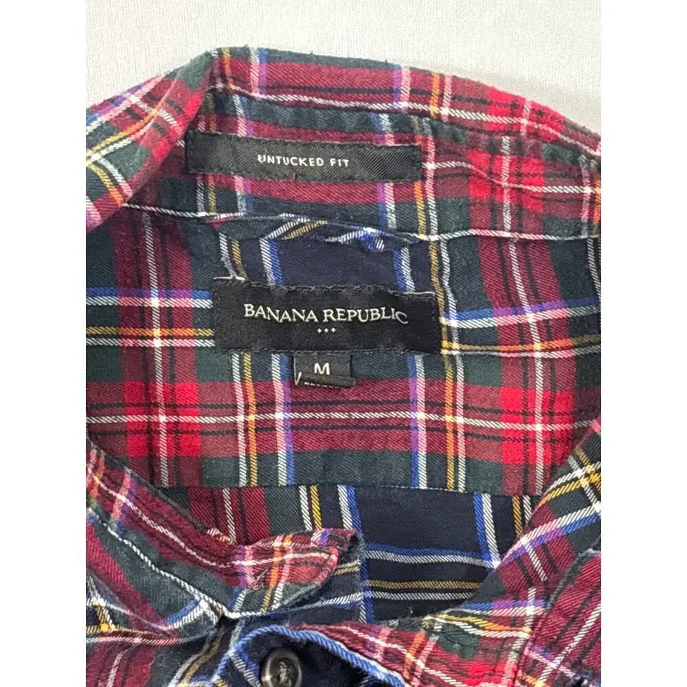 Banana Republic Untucked Fit Plaid Flannel Shirt Men's M Tartan Classic